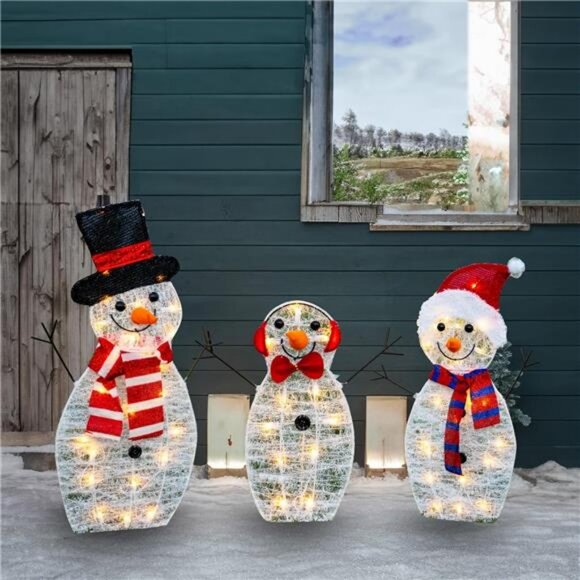 Christmas Lighted Snowman Family Outdoor Decoration, 55 L...